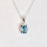 ราคา [พร้อมส่ง 1 ชิ้น] สร้อยพร้อมจี้เงินแท้ 925 ฝังพลอยเพทาย(Blue Zircon) สีฟ้าสวยขนาด 7*5 มิลล้อมเพชร cz (44306640886)