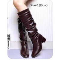 ราคา รองเท้าบูทหนัง ยาว สีน้ำตาล *มือสอง* (25824794622)