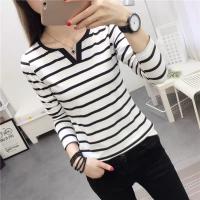 ราคา เสื้อยืดแฟชั่นผู้หญิง คอกลม แขนสั้น ผ้าเนื้อดี ลายขวาง สไตล์วัยรุ่นเกาหลีแขนยาว (4847079304)