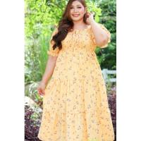 ราคา เม็กซี่เดรสสาว​อวบอ้วน​ลายดอกสีเหลือง​สม็อคอก(มือ2)​ (18572942068)