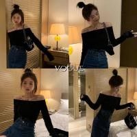 ราคา Vogueพร้อมส่ง เสื้อแขนยาวสีดำไหล่เดียว เสื้อแขนยาวเซ็กซี่ เสื้อยืดปาดไหล่สไตล์ยุโรปและอเมริกา (98275) (26721845103)