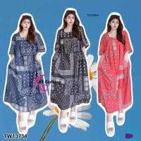 ราคา PP13734 เดรสยาวโอเวอร์ไซส์ลายผ้าเช็ดหน้า (24319993765)