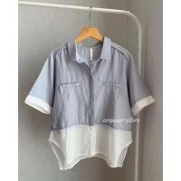 ราคา ✨เสื้อเชิ้ตแขนสั้นเย็บแต่งสลับเนื้อผ้า งานป้าย2day✨ (10987136949)