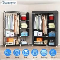 ราคา ไม้แขวนเสื้อ ชั้นวางของพร้อมผ้าม่านและลิ้นชักชั้นวางแบบบูรณาการมัลติฟังก์ชั่นตู้เสื้อผ้าโครงเหล็ก 2 ช่อง 6 ช่อง (54804312216)