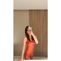ราคา เดรสสายเดี่ยวคอถ่วง เนื้อผ้าซาติน สีส้มอิฐ (15471481602)