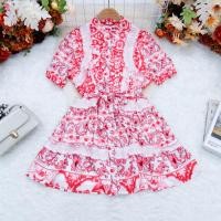 ราคา เดรสสั้นคอจีนพิมพ์ลายแฟชั่น โทนสีขาวชมพูออร่า (57054361959)