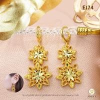 ราคา ต่างหูทองประกายสองชั้นหุ้มทองแท้ ต่างหูเพชรสวิส CZ ต่างหูห้อย ชุบทองไมครอน (11743818972)