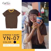 ราคา เนื้อผ้า​Cotton​ 100% ( Striped T-shirt Fashions )‼️ เสื้อยืดลายขวาง เสื้อยืดลายทาง YN-07 สีกรม/เหลือง (14051255081)