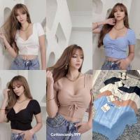 ราคา เสื้อครอปคอเหลี่ยมแขนตุ๊กตา✨Rarose'knit top✨รูดเชือกด้านหน้าเก๋ๆ ป้ายCottoncandy (20225865088)