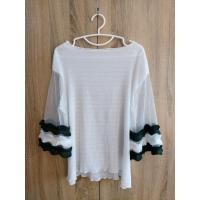 ราคา เสื้อแฟชั่นสีขาว แขนสามส่วน ชายแขนแต่งระบาย (6146845674)