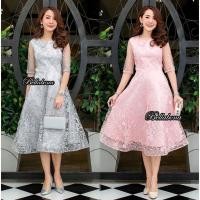 ราคา เดรสออกงาน เดรสราตรี ชุดออกงาน ชุดราตรี สีชมพู สีเทา ชุดไปงาน เดรสลายปัก M-4XL พร้อมส่ง ครบไซส์ (4356270237)