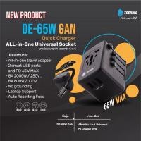 ราคา ปลั๊ก Toshino DE-65W GAN Adapter PD65W Quick Charger All in One Universal Socket 2 USB+1 PDชุดหัวชาร์จปลั๊กแปลงทั่วโลก (25819494649)
