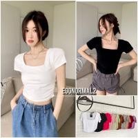 ราคา TOPSHOP ❤️ T102 เสื้อคร๊อปคอเหลี่ยมพับ งานป้าย ผ้าเรย่อน (22123334862)