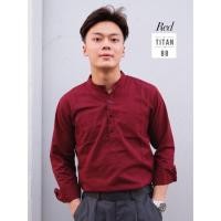 ราคา เสื้อเชิ้ตผู้ชายสีแดงเลือดหมู ผ้าOxford คอจีนกระดุม4เม็ด แขนยาว ใส่สบาย ระบายความร้อนได้ดี (21606200130)