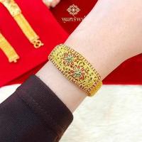 ราคา ส่งฟรี สร้อยข้อมือเลทลงยาสุโขทัยลายดอกไม้ฉลุ เครื่องประดับไทย พูนทรัพย์ มีใบรับประกัน HG2310300 (11662610679)