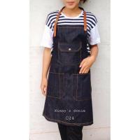 ราคา ผ้ากันเปื้อนยีนส์ สียีนส์เข้มรุ่นC24 กระเป๋ายีนส์สายหนังสไตล์คล้องคอปรับได้พร้อมสายยีนส์ผูกเอวเข้ารูป (2773113585)