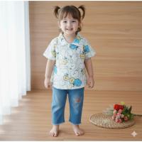 ราคา GIRLS SHORT-SLEEVED APPLE JEANS SET ST022 (43876575493)