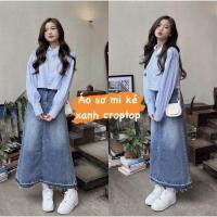 ราคา [AVAILABLE] PLAid SHIRT WITH WHITE COLLAR LONG SLEEVES CROPTOP (43158826909)