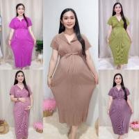 ราคา ✨Maxi dress✨เดรสอัดพลีทรุ่นยาว คอวีปก แขนล้ำ สายผูกเอวแยก (ไม่ท้องก็ใส่ได้นะคะ) สาวอวบ คลุมท้อง (16772233635)