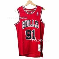 ราคา NBA บาสเกตบอล Dennis RODMAN 91Bulls สีแดง Jersey Jersi เสื้อกล้าม 球ทาสผู้ชายผู้หญิงเสื้อ Baju Lelaki (55150728352)