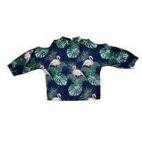 ราคา เสื้อสีกรมลายนกฟามิงโก้ (เว้าไหล่)มือสอง (25627180427)