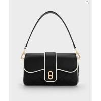 ราคา กระเป๋า Charles & Keith Contrast-Trim Belted Crossbody Bag - สีดำ (27251941757)
