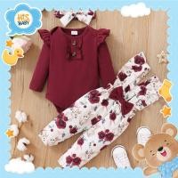 ราคา His.Baby Baby Overall Set 3-7 เดือน BB min 5kg-8kg / Overall Burgundy Ruffle Baby Girl 3in1 Import (D24) (29287920680)