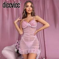 ราคา MnDiccvicc Sexy Women Nightwear Heart Embroidery Lace Bras Lingerie See Through Dress Female Underwear Set Fancy Sleepwe (29815835831)