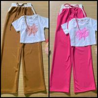 ราคา ชุดเซท เสื้อครอป+กางเกงขายาวทูโทน งานป้าย (20682833655)