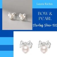 ราคา ต่างหูเงินแท้ / เงินแท้100% / ต่างหูโบว์ / ต่างหูไข่มุก / Laura Richis / ต่างหูเงินS925 / Bow&Pearl (23060369846)