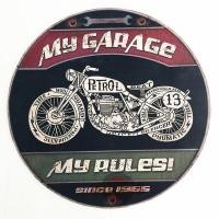 ราคา ป้ายแต่งร้านกาแฟ ป้ายแต่งโรงรถ ร้านเหล้า ป้ายสังกะสีวินเทจ My Garage My Rules (ปั้มนูน) (9016357281)