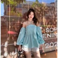 ราคา ส่งต่อเสื้อปาดไหล่แขนยาว มีสายคล้องคอ แขนแยกชิ้น ใส่ครั้งเดียว (22275026356)