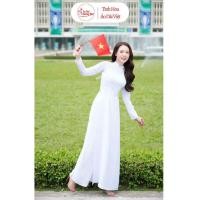 ราคา คุณภาพสูง AMERICAN SILK Ao Dai, PURE WHITE, LONG SLEEVES FOR STUDENTS - Hoang Mai Ao Dai (43554956259)