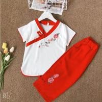 ราคา Putih MERAH Girls& 39; Floral Clothes Set (เสื้อ+กางเกง) สีแดงขาว (26465196936)