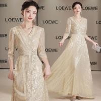 ราคา ชุดราตรียาว A-line สีแชมเปญทองเลื่อม ดูหรูหรา เหมาะสำหรับงานพิเศษและงานแต่งงาน (54300213198)