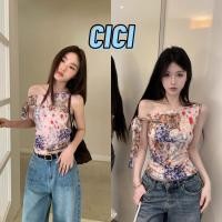 ราคา ส่งทันที Cici(NO. J2213) เสื้อสายเดี่ยวปาดไหล่ ผูกด้านข้าง ดีเทลจั้มข้าง ผ้าคอตตอนพิมพ์ลายแนววินเทจ (42062592522)