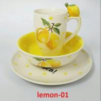 ราคา ชุดจานชามเซรามิค Set 3 ชิ้น lemon-01 (5715439248)