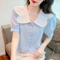 ราคา พร้อมส่ง✨ เสื้อเชิ้ตแขนสั้นคอตุ๊กตาน่ารักสีฟ้าสไตล์ญี่ปุ่นสไตล์ใหม่เสื้อแขนสั้นคอตุ๊กตาลายสก๊อต (23888163050)