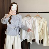 ราคา Chili Koko เสื้อเชิ้ตแขนยาวสไตล์เกาหลีแฟชั่นผูกเอวด้านข้างแบบหัวเข็มขัดสำหรับผู้หญิงฤดูใบไม้ร่วงเรียบง่ายสบายๆ w663 (27742287913)