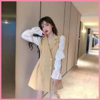 ราคา พร้อมส่งแฟชั่นสไตล์เกาหลีสีกากีจับคู่รับเอวสลิมผูกโบว์แขนยาว เดรสทำงาน 2 สี เสื้อใหม่กระโปรง (52303784347)