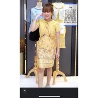 ราคา เดรสทำงานผ้าพิมพ์ลายไทยป้ายPhawi มือ1 สีเหลือง (25619740913)
