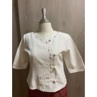ราคา เสื้อผ้าฝ้ายชินมัย คอกลม สีขาวแขนสามส่วน (49004950699)