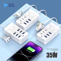 ราคา 1ชิ้นปลั๊ก US 6พอร์ตที่ชาร์จ USB หลายพอร์ต35W PD Type-C โทรศัพท์มือถือชาร์จเร็วอะแดปเตอร์ USB ฮับ (49054139981)