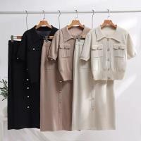 ราคา Knit Gold Button Short Sleeve Top&Long Skirt Set (28578289689)