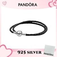 ราคา สร้อยข้อมือ Pandora Moments สเตอร์ลิงซิลเวอร์ S925 กับพาร์ทเมนต์หนังดำสองชั้น ของแท้แน่นอน (27193506116)