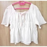 ราคา F292เสื้อครอปผ้าย่นคอเหลี่ยมแต่งโบว์ลูกไม้ชมพูสาวอวบ (24283939494)