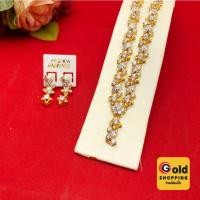 ราคา ชุดเครื่องประดับลายดอกไม้ฝังเพชร เซ็ทเครื่องประดับสร้อยคอ และต่างหู ชุบทอง หรูหราใส่ออกงานได้ พร้อมส่ง (25383601164)