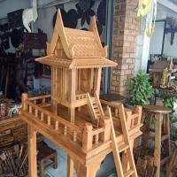 ราคา ศาลพระภูมิ เจ้าที่ เรือนไทย สูง56cm ศาลไม้ ศาล ตายาย ไม้สัก เพื่อศิริมงคล ฐาน ขาตั้งศาล สีไม้สัก (16768443093)