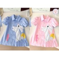 ราคา Little Piglet พร้อมส่ง ชุดเดรส Dress แขนสั้น ปักลาย กระต่าย สีฟ้า สีชมพู พาสเทล น่ารัก เด็กผู้หญิง (25252340920)