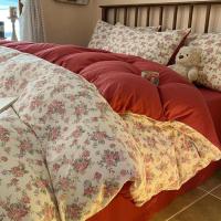 ราคา ชุดเครื่องนอนผ้าฝ้ายลายดอกไม้สไตล์เกาหลีวินเทจชุดเครื่องนอนนุ่มและเย็น (53350670595)